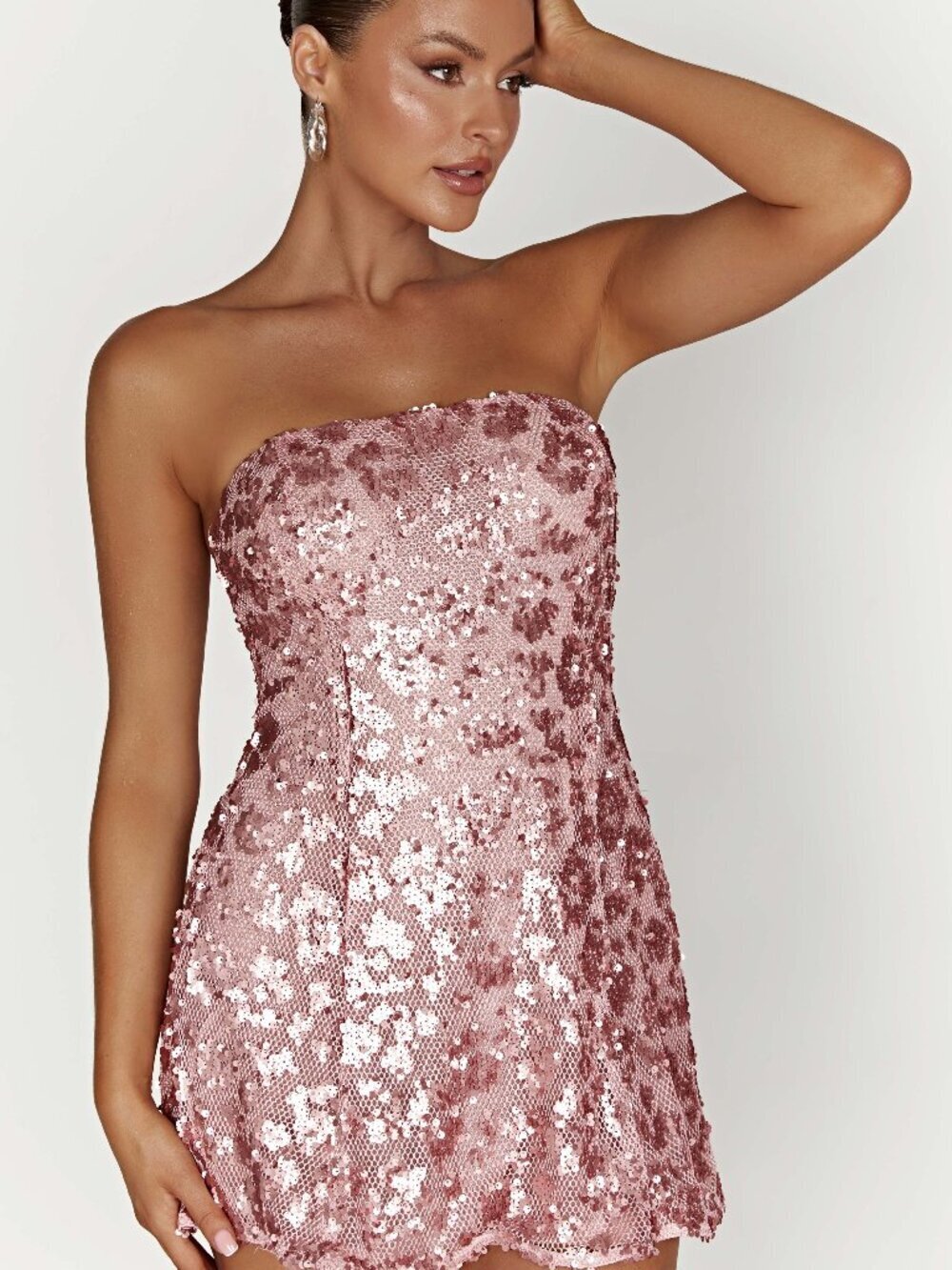 Meshki Everleigh Strapless Sequin Mini Dress NWT Rose Pink Size Large